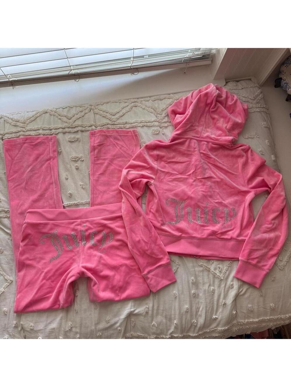 Juicy Couture Hot Pink Velour Matching Set Pants S Zip Hoodie M NWT